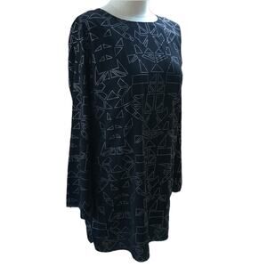 TILDON Black Silver Beaded Open Back Bell Sleeve Shift Dress Small